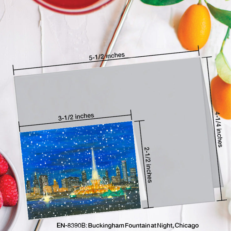 Buckingham Fountain at Night, Chicago, Greeting Card (8390B), Enclosure Card, www.printedcanvas.com