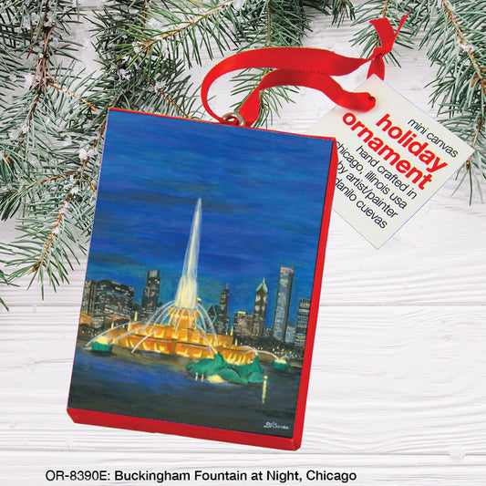Buckingham Fountain At Night, Chicago, Ornament (OR-8390E), Front, printedcanvas.com