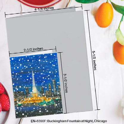 Buckingham Fountain at Night, Chicago, Greeting Card (8390F), Enclosure Card, www.printedcanvas.com