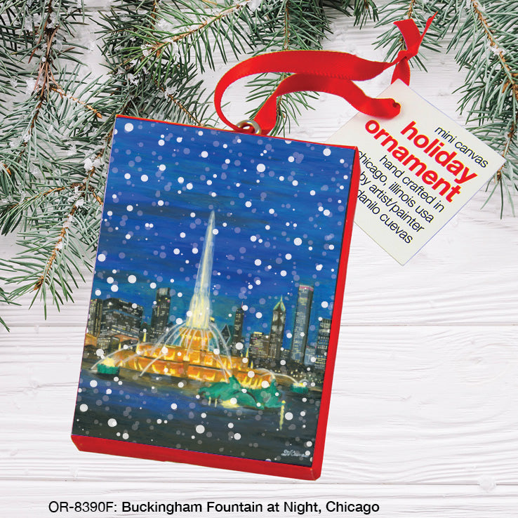Buckingham Fountain At Night, Chicago, Ornament (OR-8390F), Front, printedcanvas.com