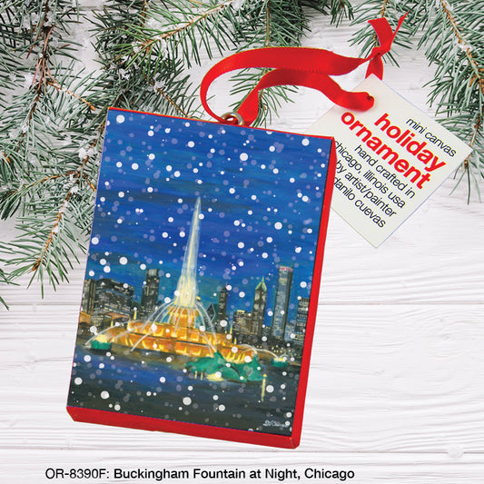 Buckingham Fountain At Night, Chicago, Ornament (OR-8390F), Front, printedcanvas.com