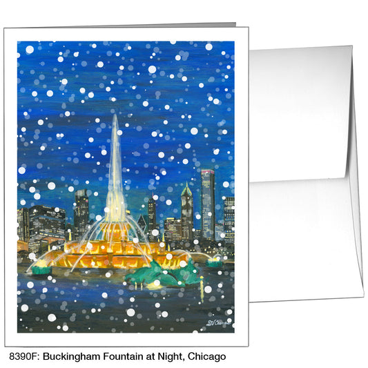 Buckingham Fountain At Night, Chicago, Greeting Card (8390F), A2, printedcanvas.com