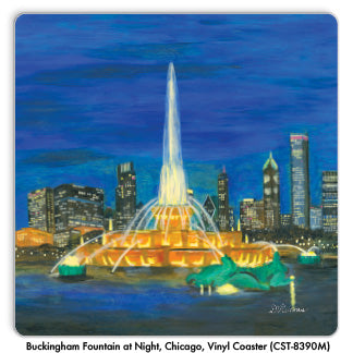 Buckingham Fountain at Night, Chicago, Vinyl Coaster (CST-8390M)