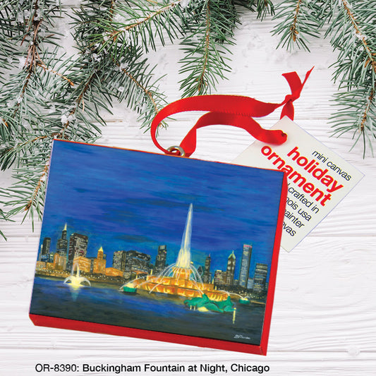 Buckingham Fountain At Night, Chicago, Ornament (OR-8390), Front, printedcanvas.com