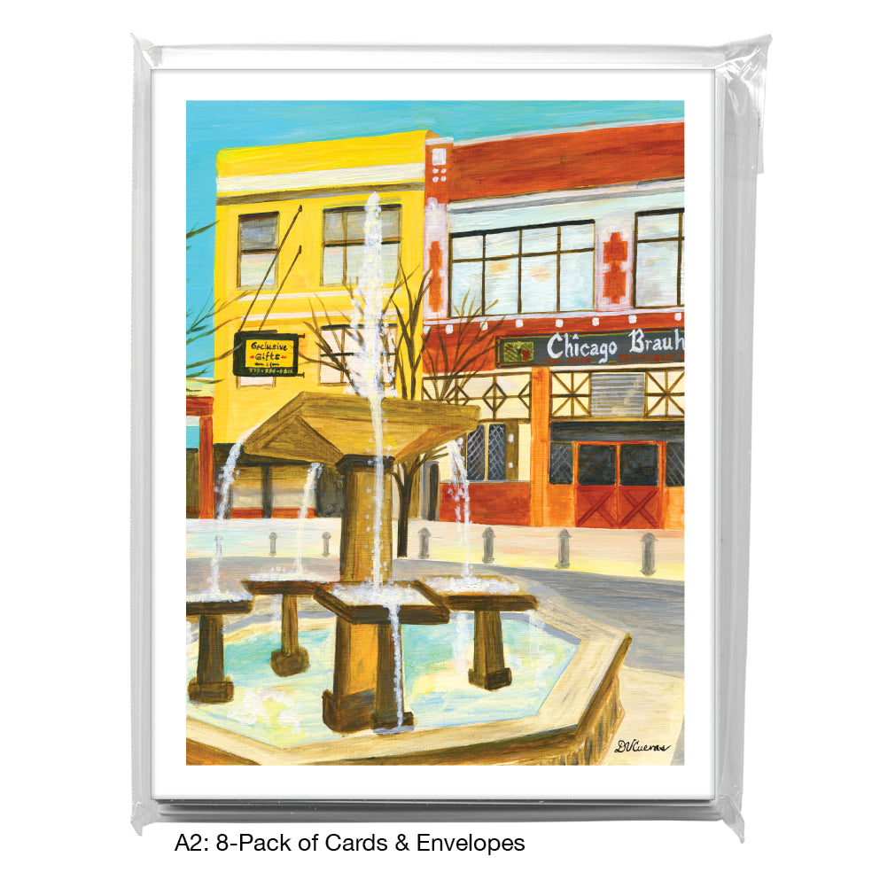 Lincoln Square Fountain, Chicago, Greeting Card (8573C), A2 8-Pack, printedcanvas.com