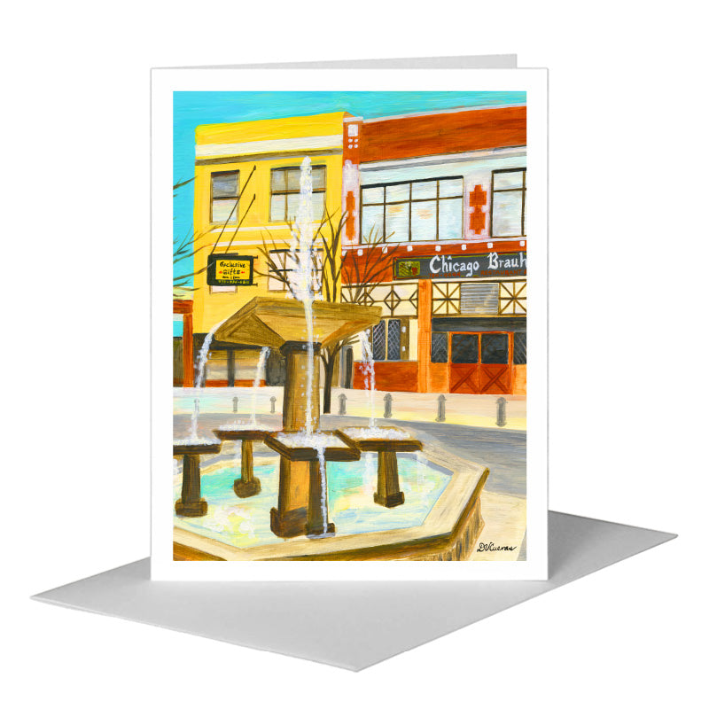 Lincoln Square Fountain, Chicago, Greeting Card (#8573C) A2 Card Front, www.printedcanvas.com