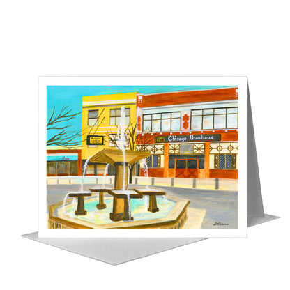 Lincoln Square Fountain, Chicago, Greeting Card (#8573A), A2 Card Front, www.printedcanvas.com