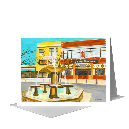 Lincoln Square Fountain, Chicago, Greeting Card (#8573A) A2 Card Front, www.printedcanvas.com