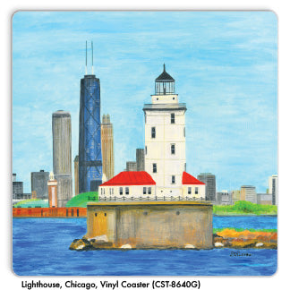 Lighthouse, Chicago, Vinyl Coaster (CST-8640G) - Printed Canvas
