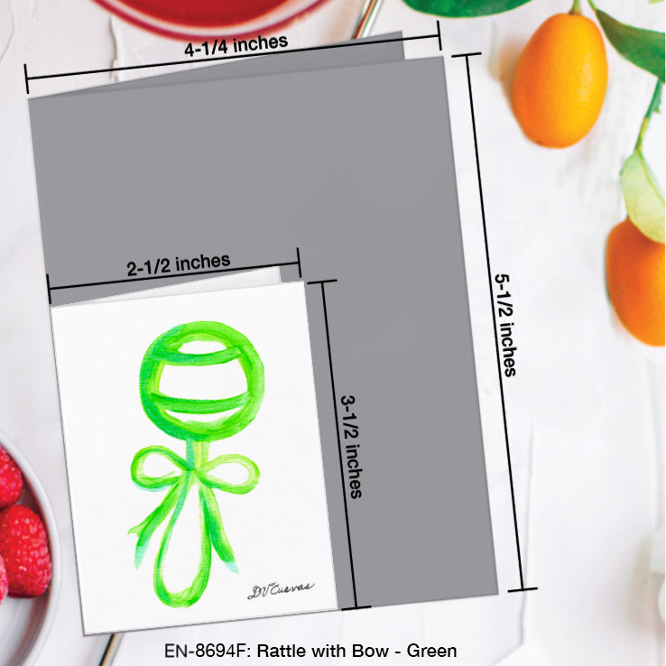 Rattle with Bow - Green, Greeting Card (8694F), Enclosure Card, www.printedcanvas.com