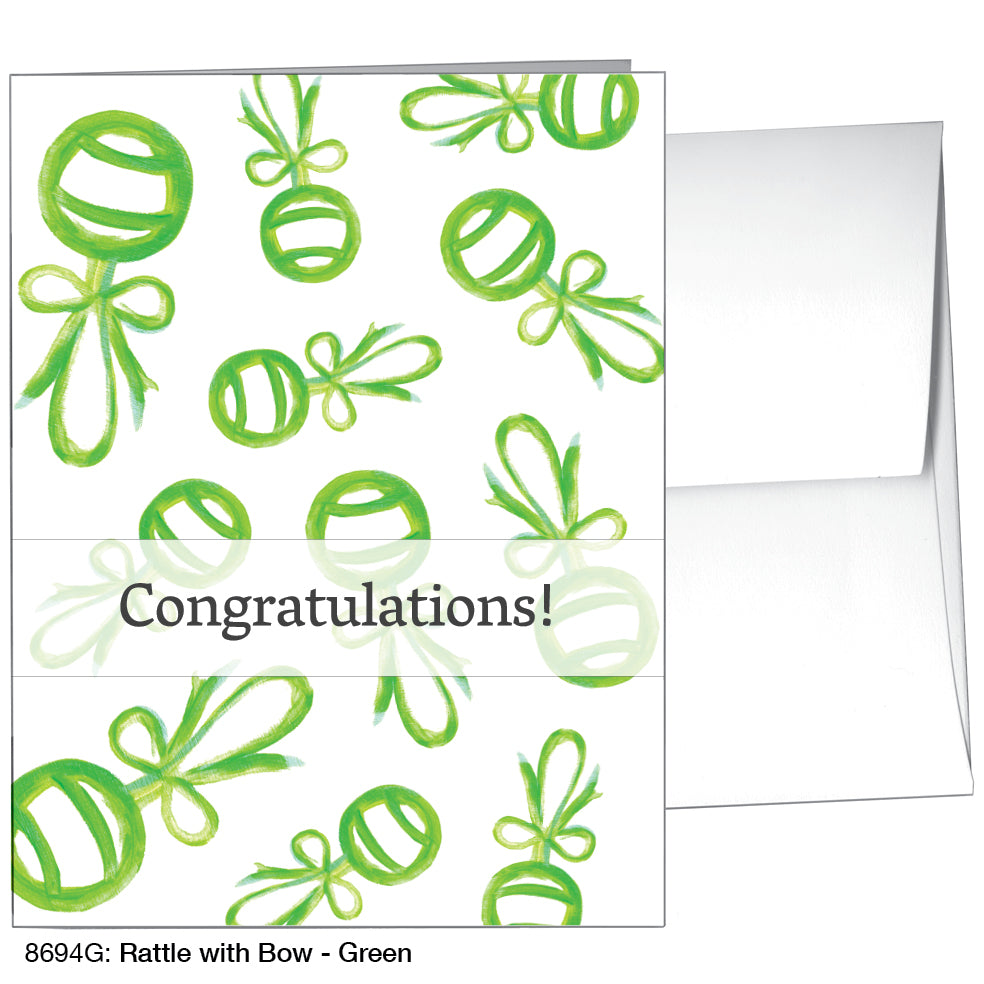 Rattle With Bow - Green, Greeting Card (8694G)