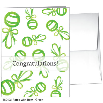 Rattle With Bow - Green, Greeting Card (8694G)