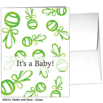Rattle With Bow - Green, Greeting Card (8694H)