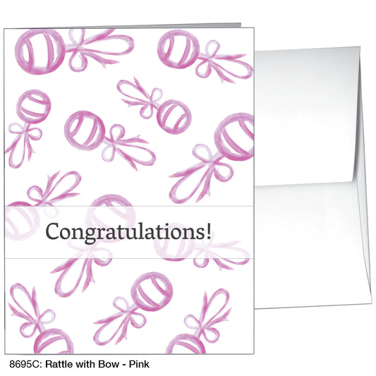 Rattle With Bow - Pink, Greeting Card (8695C)