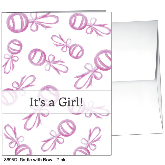 Rattle With Bow - Pink, Greeting Card (8695D)