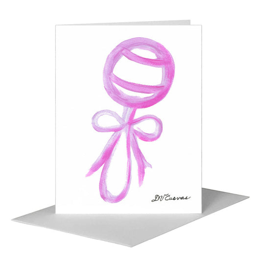 Rattle with Bow - Pink, Greeting Card (#8695E) A2 Card Front, www.printedcanvas.com