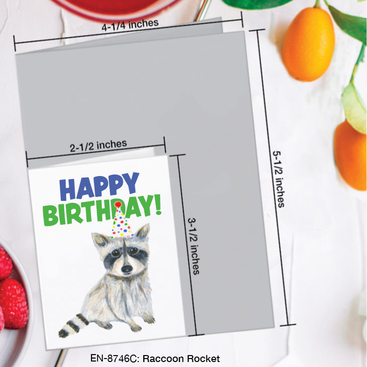Raccoon Rocket, Greeting Card (8746C), Enclosure, www.printedcanvas.com