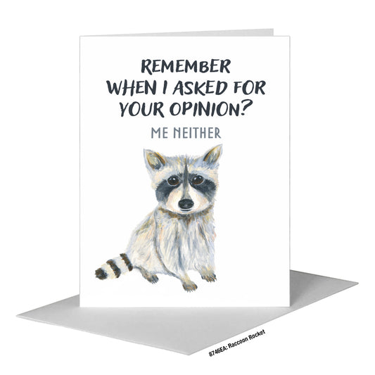 Raccoon Rocket, Greeting Card (#8746EA), A2 Card Front, www.printedcanvas.com