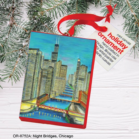 Night Bridges, Chicago, Ornament (OR-8752A), Front, printedcanvas.com