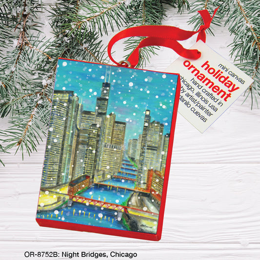 Night Bridges, Chicago, Ornament (OR-8752B), Front, printedcanvas.com