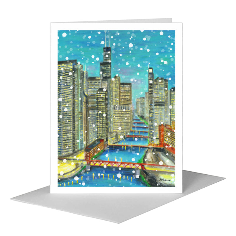 Night Bridges, Chicago, Greeting Card (#8752B) A2 Card Front, www.printedcanvas.com