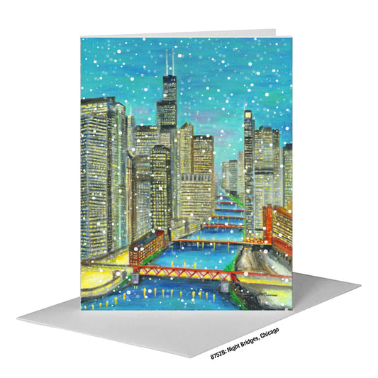 Night Bridges, Chicago, Greeting Card (#8752B)