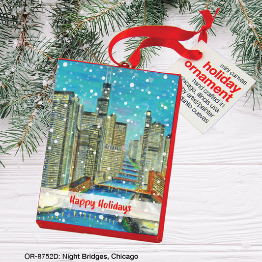 Night Bridges, Chicago, Ornament (OR-8752D), Front, printedcanvas.com