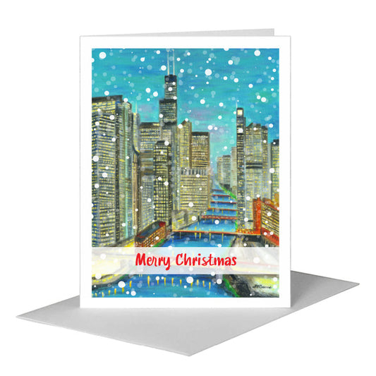 Night Bridges, Chicago, Greeting Card (#8752E) A2 Card Front, www.printedcanvas.com
