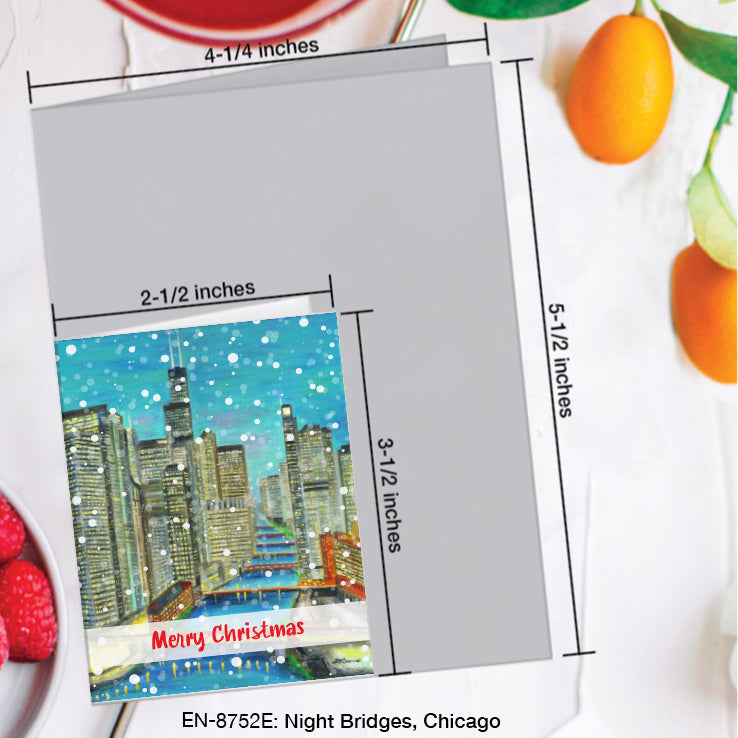 Night Bridges, Chicago, Greeting Card (8752E), Enclosure Card, www.printedcanvas.com