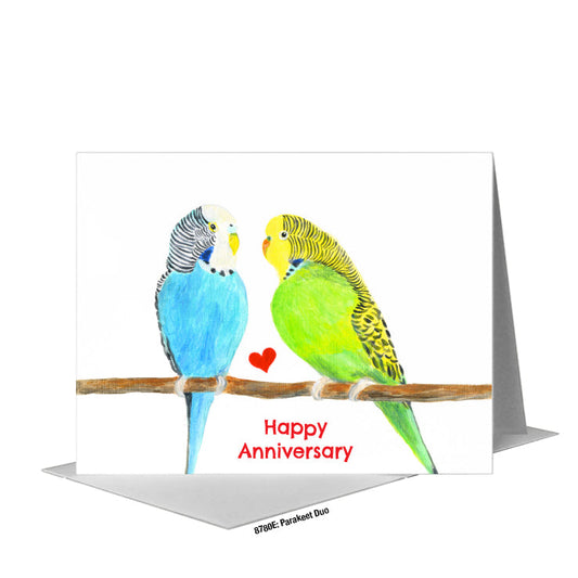 Parakeet Duo, Greeting Card (#8780E) A2 Card Front, www.printedcanvas.com