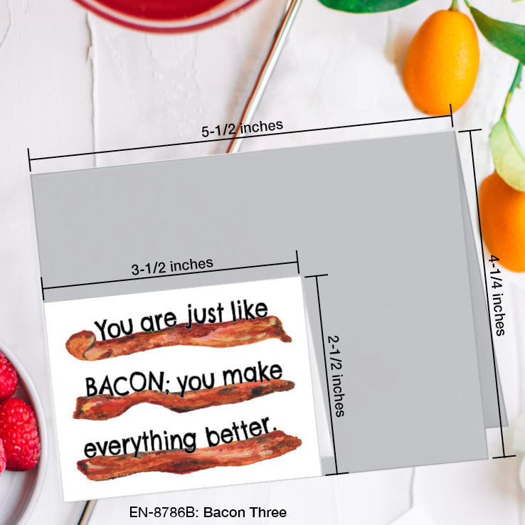 Bacon Three, Greeting Card (8786B), Enclosure, www.printedcanvas.com
