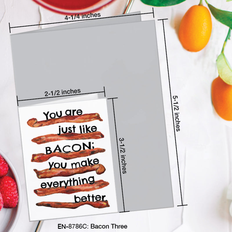 Bacon Three, Greeting Card (8786C), Enclosure, www.printedcanvas.com