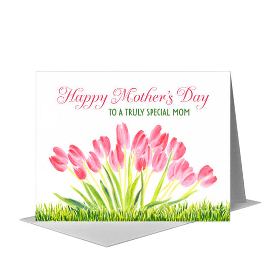 Pink Tulip Bunch, Greeting Card (#8792B) A2 Card Front, www.printedcanvas.com