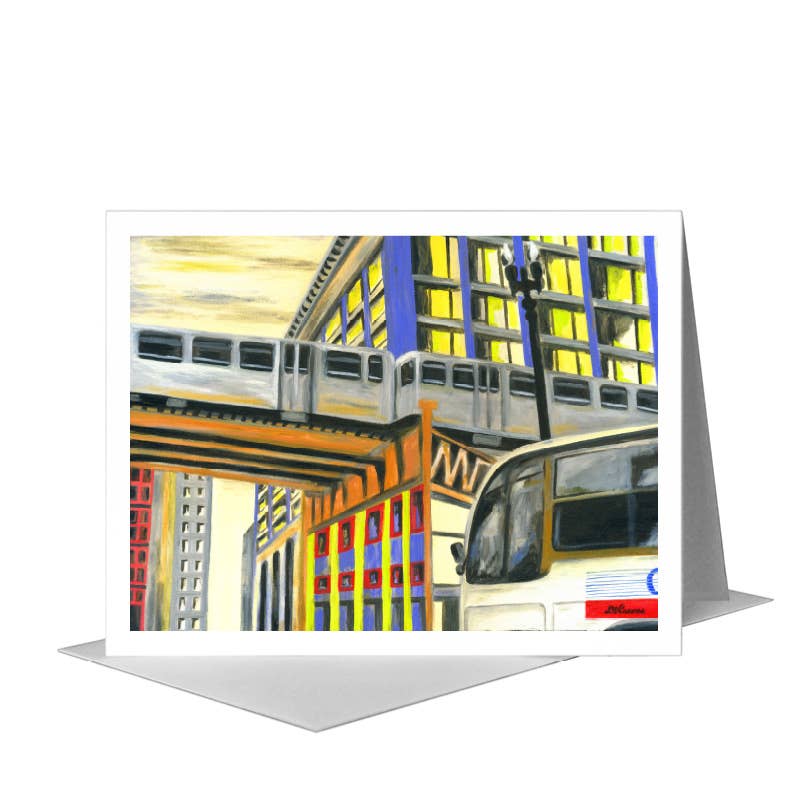 Bus Under Tracks, Chicago, Greeting Card (#7281A), A2 Card Front, www.printedcanvas.com