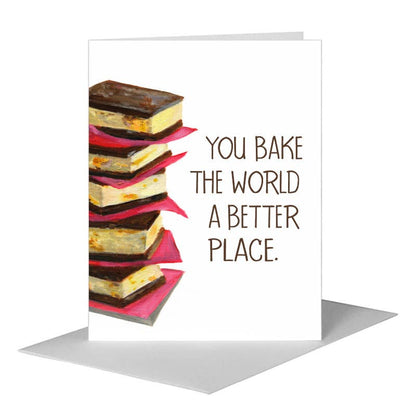 Stacked Brownie & Peanut Butter Cream Sandwiches, Greeting Card (#7455E), A2 Card Front, www.printedcanvas.com