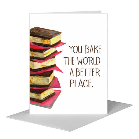 Stacked Brownie & Peanut Butter Cream Sandwiches, Greeting Card (#7455E) A2 Card Front, www.printedcanvas.com