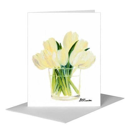 White Tulips in Glass, Greeting Card (#7096F) A2 Card Front, www.printedcanvas.com