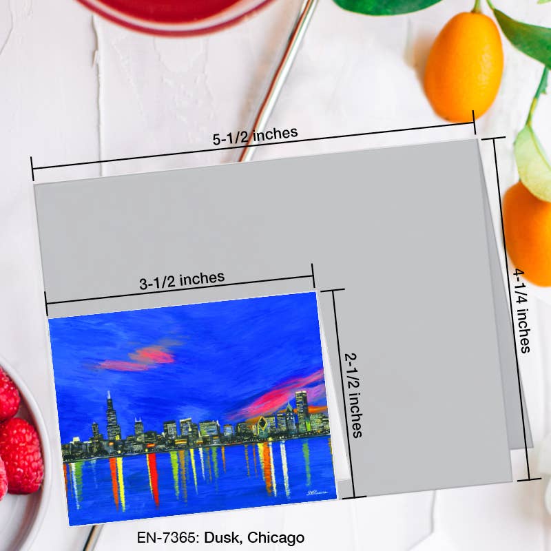 Dusk, Chicago, Greeting Card (7365A), Enclosure Card, www.printedcanvas.com