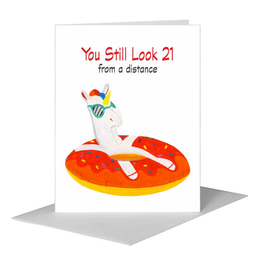Floater Unicorn, Greeting Card (#8095BA) A2 Card Front, www.printedcanvas.com