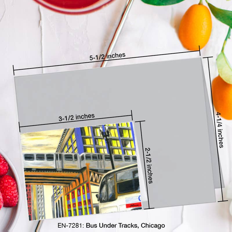 Bus Under Tracks, Chicago, Greeting Card (7281A), Enclosure Card, www.printedcanvas.com