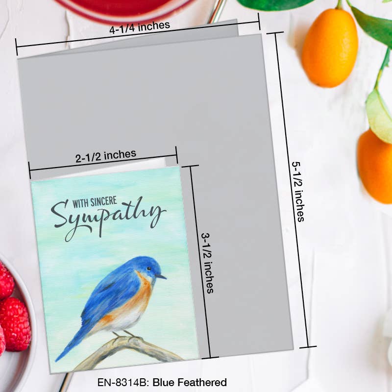Blue Feathered, Greeting Card (8314B), Enclosure, www.printedcanvas.com