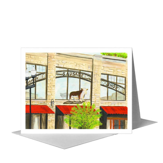 GeneÕs Sausage Shop, Chicago, Greeting Card (#7236B) A2 Card Front, www.printedcanvas.com