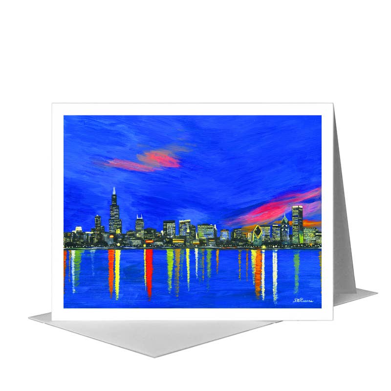 Dusk, Chicago, Greeting Card (#7365A) A2 Card Front, www.printedcanvas.com