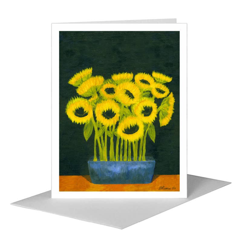 Sunflowers on Black, Greeting Card (#7070B) A2 Card Front, www.printedcanvas.com