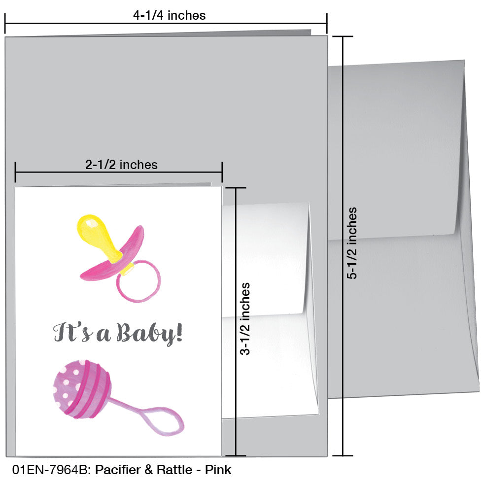 Pacifier & Rattle - Pink, Greeting Card (7964B), Enclosure, printedcanvas.com
