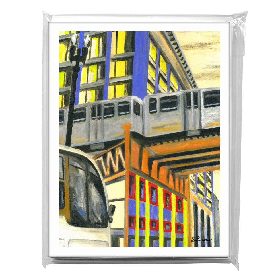 Bus Under Tracks, Chicago, Greeting Card (7281H), 8-Pack, www.printedcanvas.com