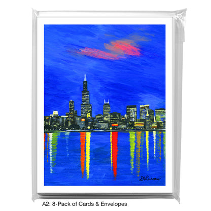 Dusk, Chicago, Greeting Card (7365G), A2 8-Pack, printedcanvas.com