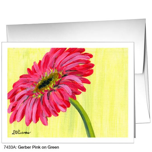 Gerber Pink on Green, Greeting Card (7433A), A2 Card Front, www.printedcanvas.com