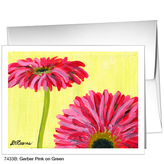 Gerber Pink on Green, Greeting Card (7433B), A2 Card Front, www.printedcanvas.com