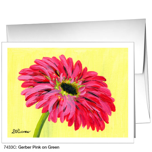 Gerber Pink on Green, Greeting Card (7433C), A2 Card Front, www.printedcanvas.com